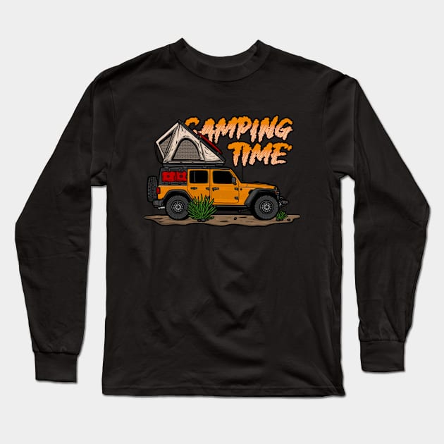 Jeep Design Camping Time - Orange Long Sleeve T-Shirt by 4x4 Sketch